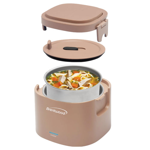 Brentwood ELB-600PK 0.6L Portable Leakproof Electric Lunch Box - Pink, 50W Food Warmer with Stainless Steel Container