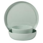 Gibson Home Candy Skies 12 Piece Unbreakable Wheat Straw Melamine Plates and Bowls Dinnerware Set - Outdoor, Camping, & Everyday Use - Matte Exterior/Shiny Interior Green
