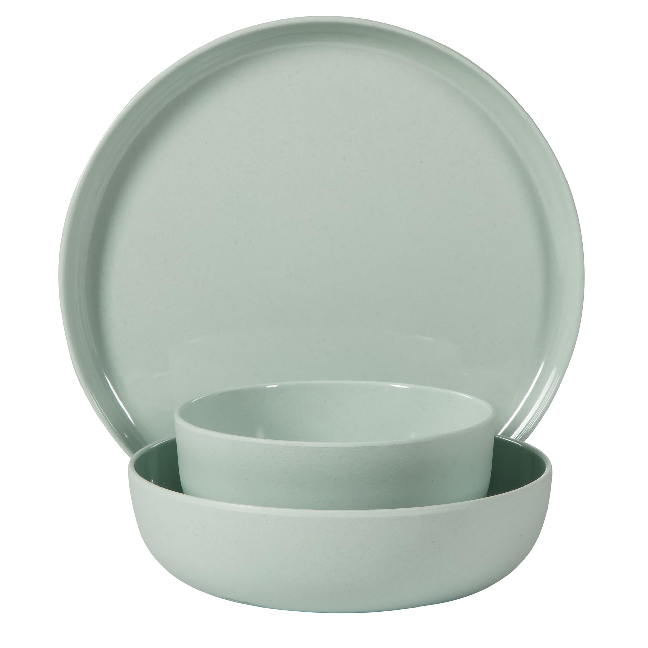 Gibson Home Candy Skies 12 Piece Unbreakable Wheat Straw Melamine Plates and Bowls Dinnerware Set - Outdoor, Camping, & Everyday Use - Matte Exterior/Shiny Interior Green