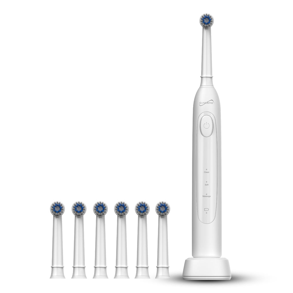 Supersonic Sonic Zoom+ Rechargeable Toothbrush with 6 Brush Heads, White