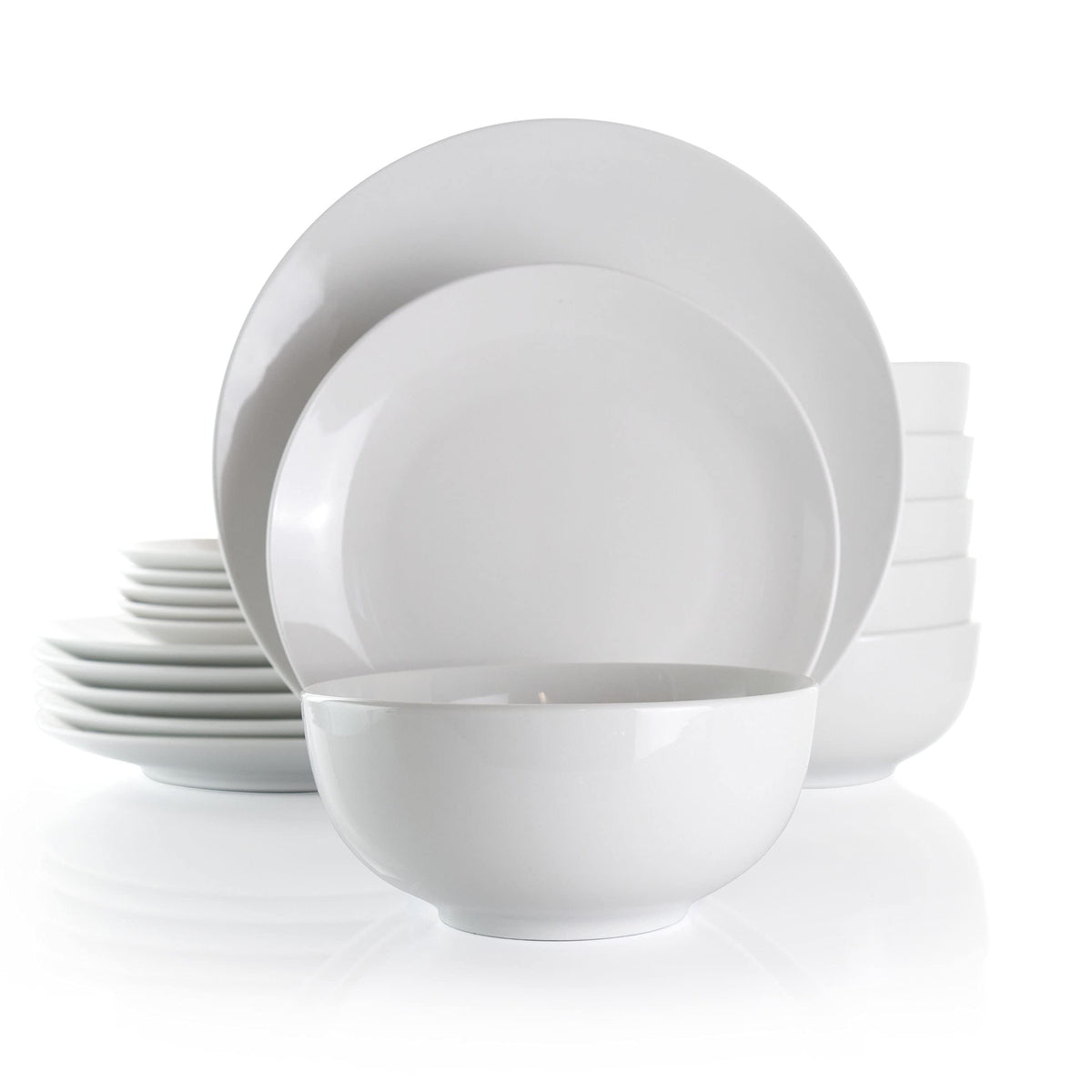 Elama Luna 18 Piece Glossy White Porcelain Dinnerware Set, Service for 6