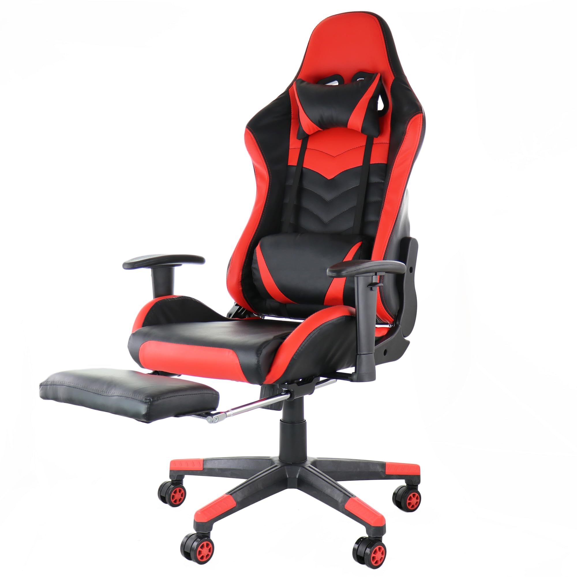 Gamefitz GF-2002 Ergonomic Gaming Chair – Adjustable High-Back Racing-Style Office Chair (Black & Red)