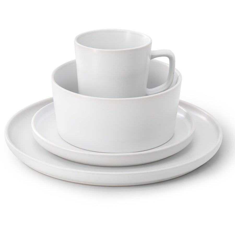 Elama Luxmatte 16-Piece Matte Stoneware Dinnerware Set in White, Service for 4