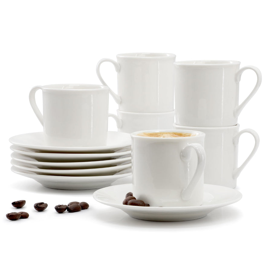 Elama Aspin 12-Piece Porcelain Espresso Cup Set with Saucers, 2.5 oz, White