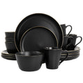 Elama Paul 16 Piece Stoneware Dinnerware Set in Matt Black with Gold Rim, Matte Black, 16 Piece Set (Arthur Paul Louis Set)