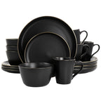 Elama Paul 16 Piece Stoneware Dinnerware Set in Matt Black with Gold Rim, Matte Black, 16 Piece Set (Arthur Paul Louis Set)