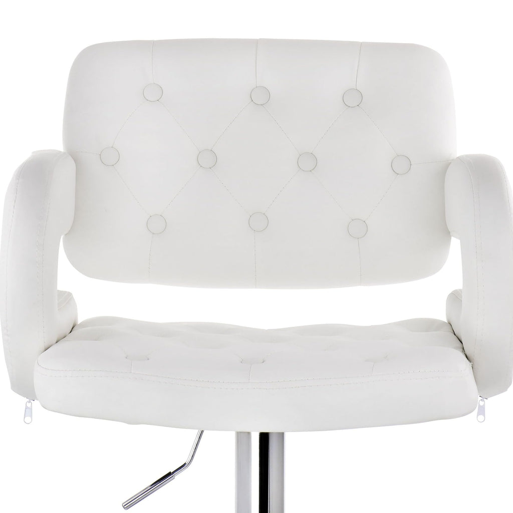Elama Modern Faux Leather Tufted Bar Stool – White with Chrome Swivel Base