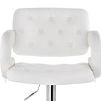 Elama Modern Faux Leather Tufted Bar Stool – White with Chrome Swivel Base