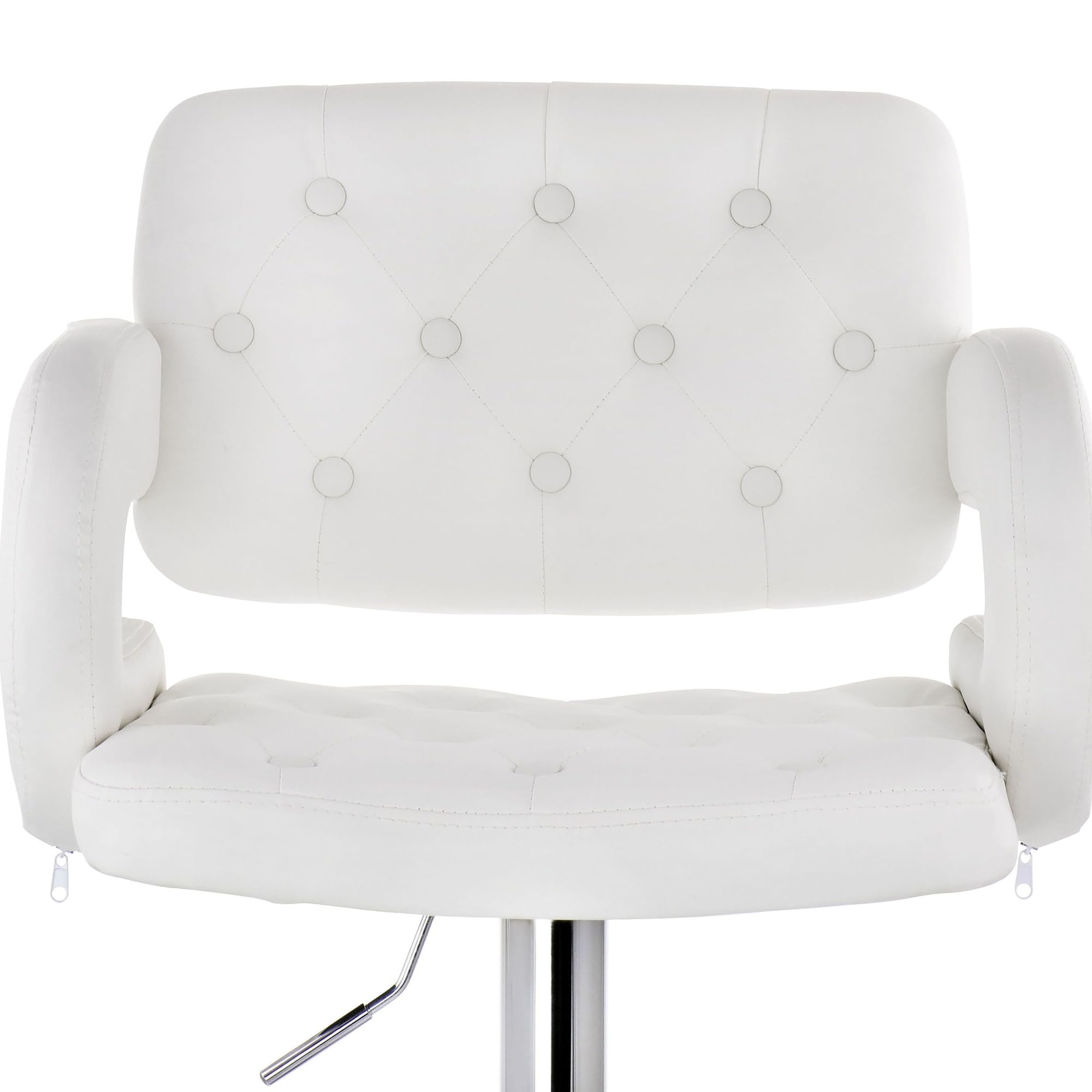 Elama Modern Faux Leather Tufted Bar Stool – White with Chrome Swivel Base
