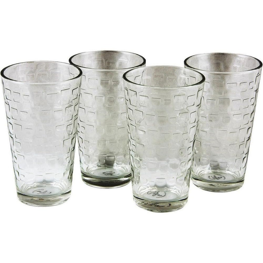 Gibson Home Great Foundations 16 oz clear glass tumblers, set of 4, embossed square pattern