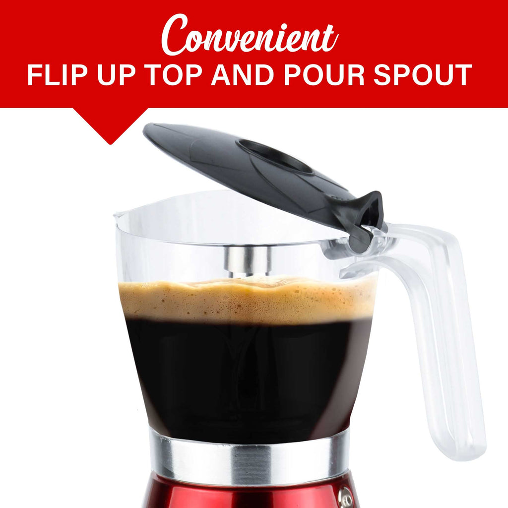 Brentwood TS-119R Cordless Electric Moka Pot Espresso Maker - Red, 550W, Brews 3 to 6 Servings