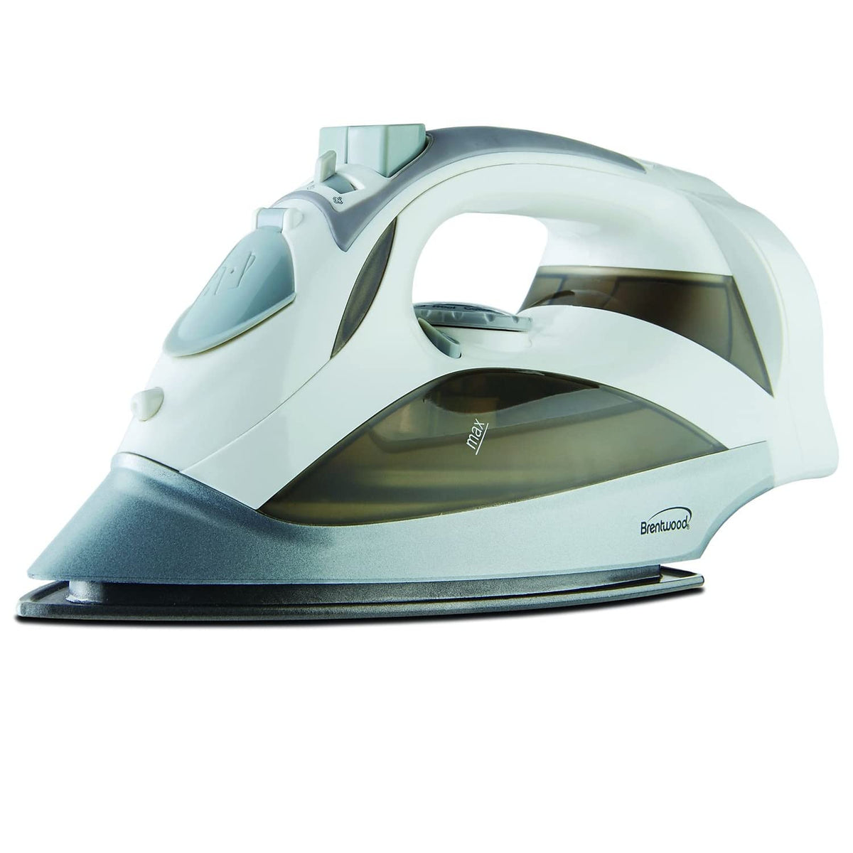 Brentwood MPI-59W white nonstick steam iron with retractable cord and fabric selection dial