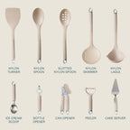 Gibson Home Burchette 20-Piece Nylon Kitchen Gadget & Tool Set, Taupe - Non-Stick Safe, with Measuring Cups & Spoons