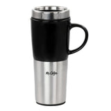 Mr. Coffee Stoneware Travel Mug with Stainless Steel Base and Slide Sip Lid, 16 Oz, Black, Travertine