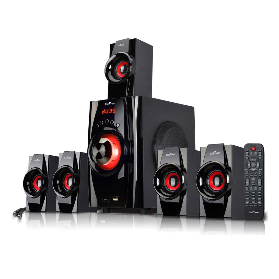 beFree Sound BFS-410 5.1 Channel Bluetooth Surround Sound Speaker System, Red