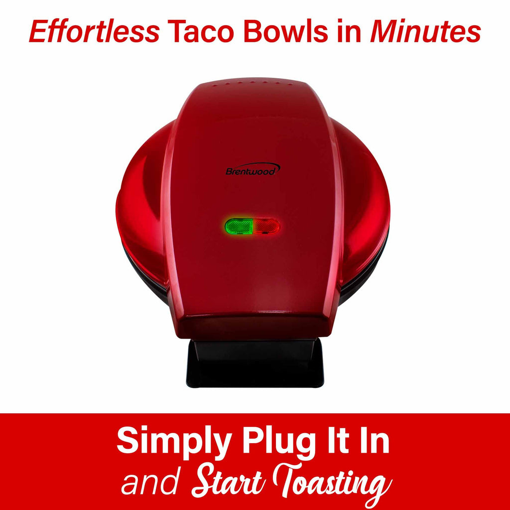 Brentwood TS-257R 10 in Electric Tortilla & Taco Bowl Maker - Red, 750W, Fits 8 in and 10 in Tortillas