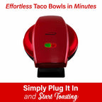 Brentwood TS-257R 10 in Electric Tortilla & Taco Bowl Maker - Red, 750W, Fits 8 in and 10 in Tortillas