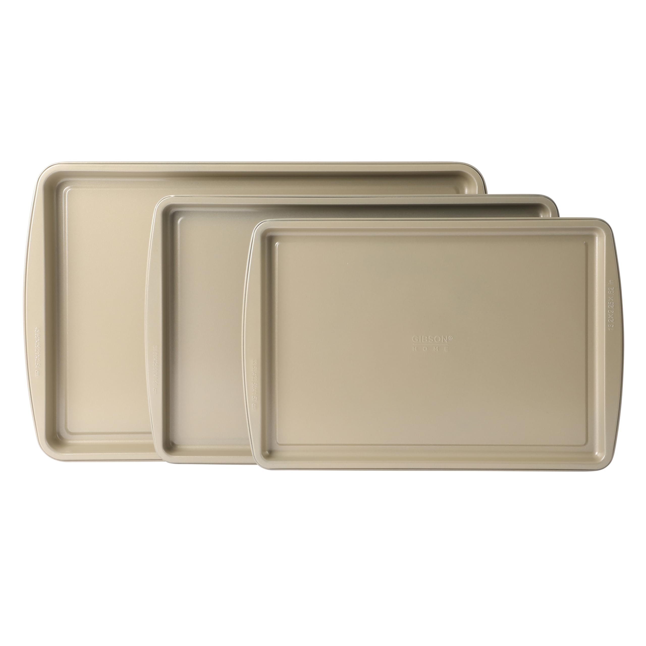 Gibson Home Lyneham 3-Piece Carbon Steel Nonstick Cookie Sheet Set – Champagne Gold, Warp-Resistant, Oven Safe to 410 Degrees