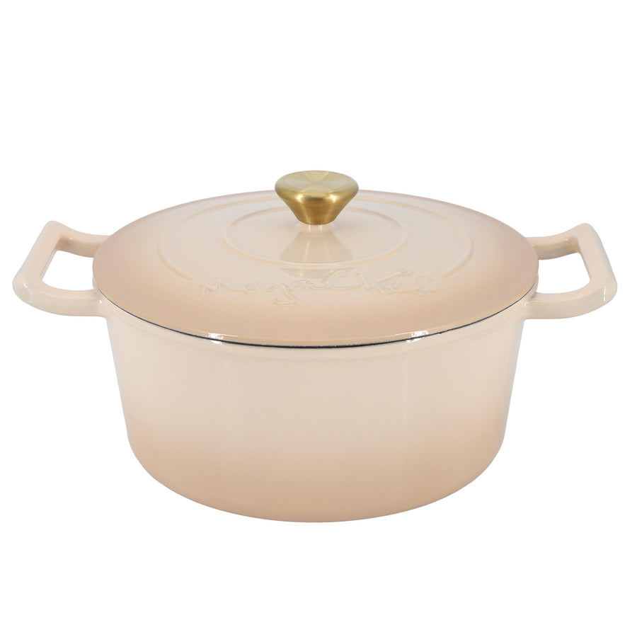 MegaChef 5.3 Quart Round Enameled Cast Iron Casserole with Self-Basting Lid, Peanut Butter