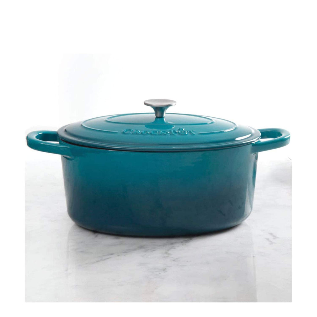 Crock-Pot Artisan 7-Qt Oval Enameled Cast Iron Dutch Oven – Teal Ombre, Oven-Safe to 500°F for Braising, Roasting, Bread Baking