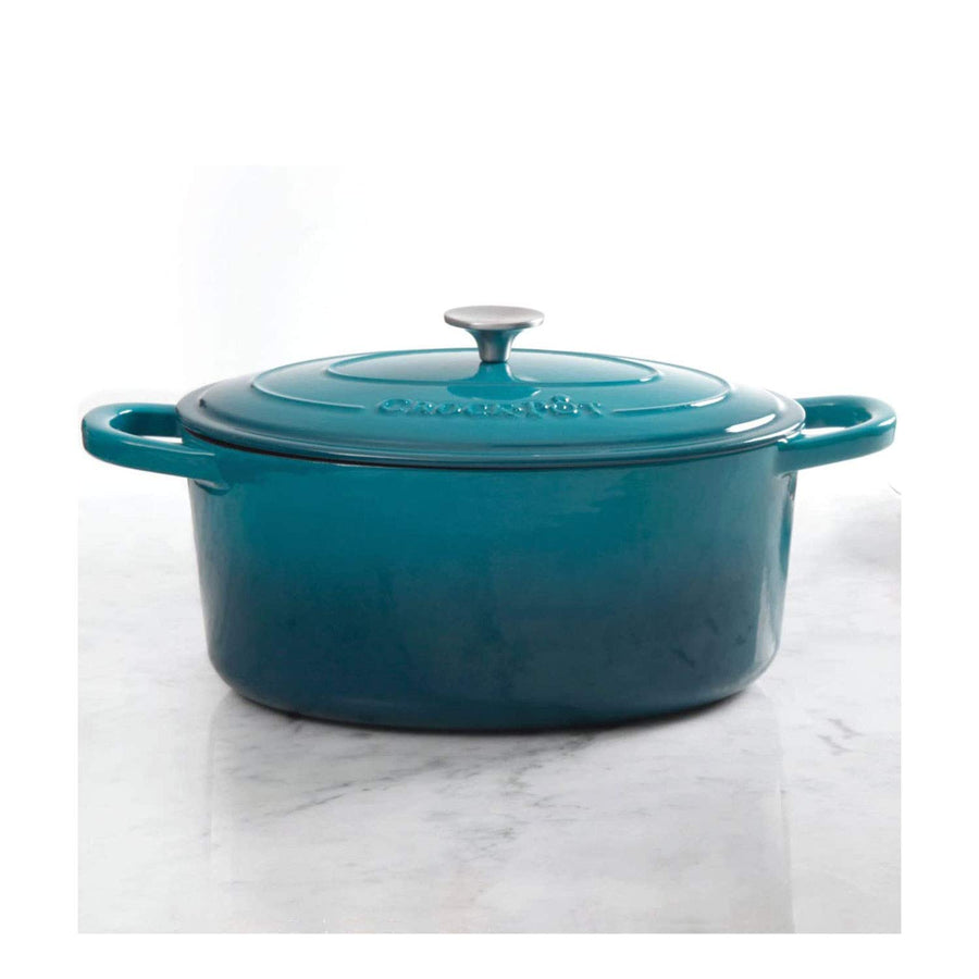 Crock-Pot Artisan 7-Qt Oval Enameled Cast Iron Dutch Oven – Teal Ombre, Oven-Safe to 500°F for Braising, Roasting, Bread Baking