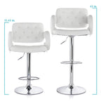 Elama Modern Faux Leather Tufted Bar Stool – White with Chrome Swivel Base