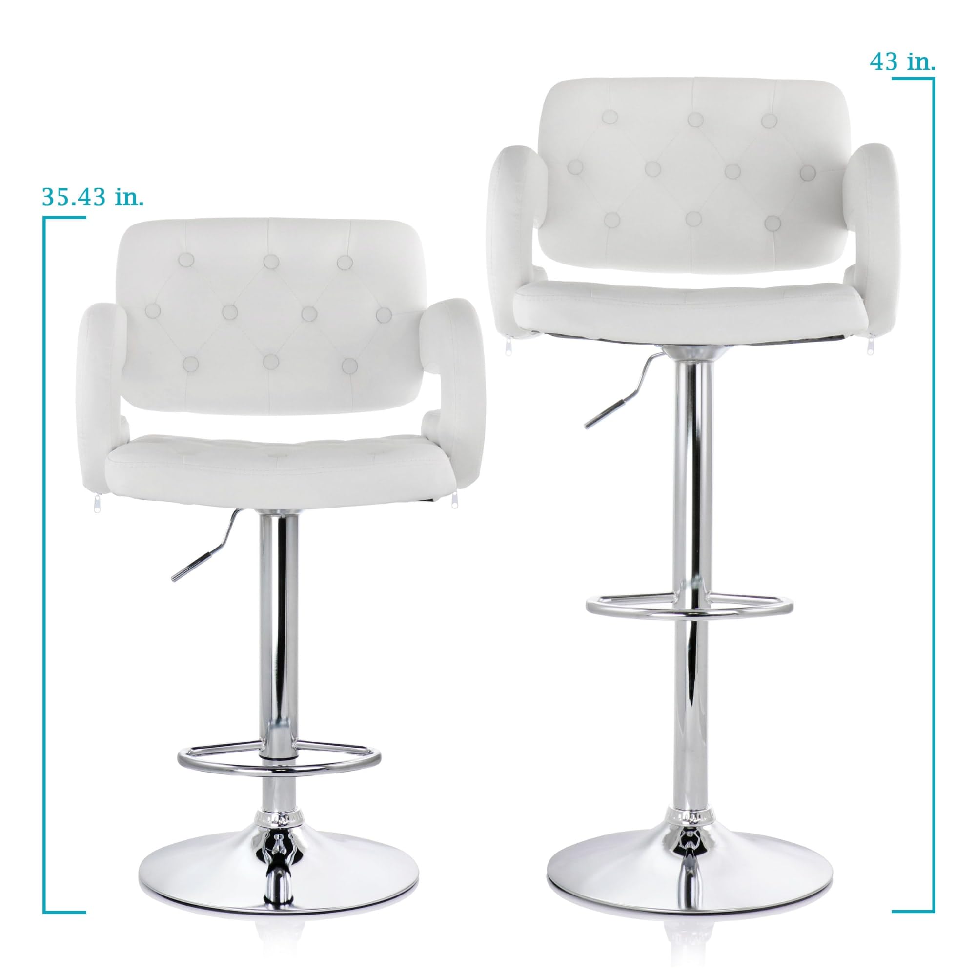 Elama Modern Faux Leather Tufted Bar Stool – White with Chrome Swivel Base