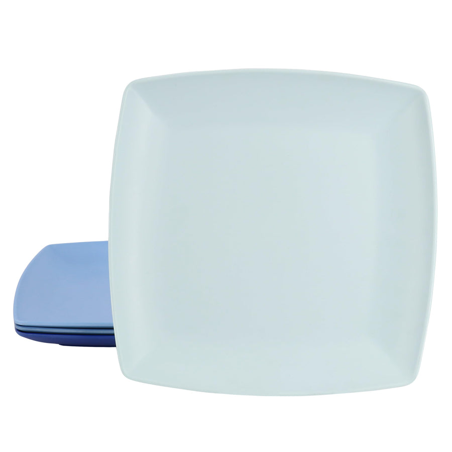 Gibson Home Jayson 4-Piece Melamine Square Dinner Plate Set, 10.5-Inch, Blue