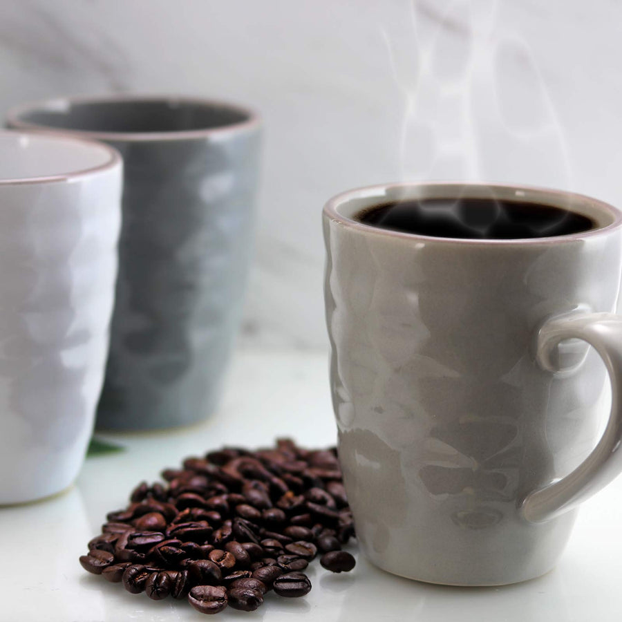 Elama Tahitian Waves 6-Piece 12oz Stoneware Mug Set with Stand