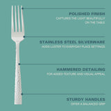 Gibson Home Hammered Stainless Steel Flatware Set, 20-Piece Service for 4, Mirror Polished, Royal Brighton