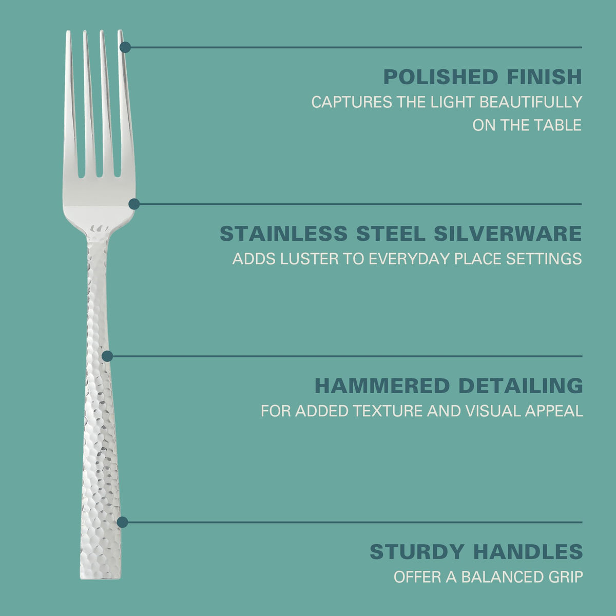 Gibson Home Hammered Stainless Steel Flatware Set, 20-Piece Service for 4, Mirror Polished, Royal Brighton