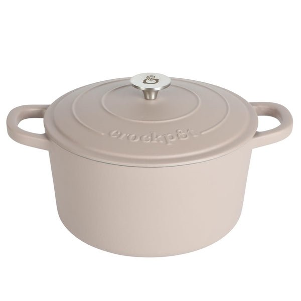 Crock-Pot Artisan 7-Quart European Round Enameled Cast Iron Dutch Oven – Matte Dusty Pink, Oven-Safe to 500°F