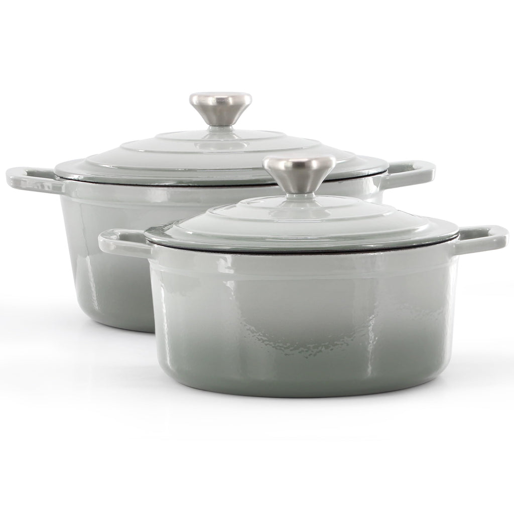 MegaChef 7 Piece Enameled Cast Iron Cookware Set in Gray