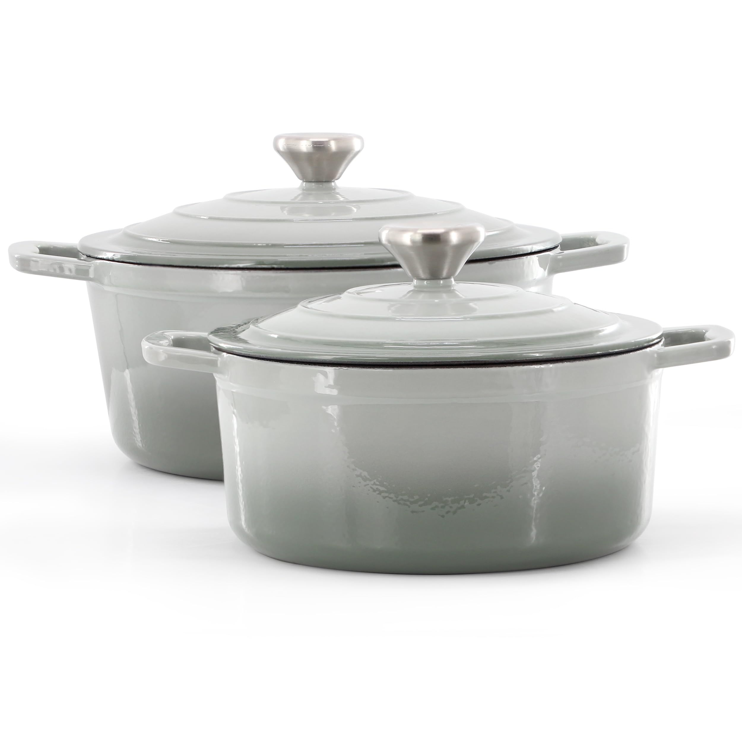 MegaChef 7 Piece Enameled Cast Iron Cookware Set in Gray