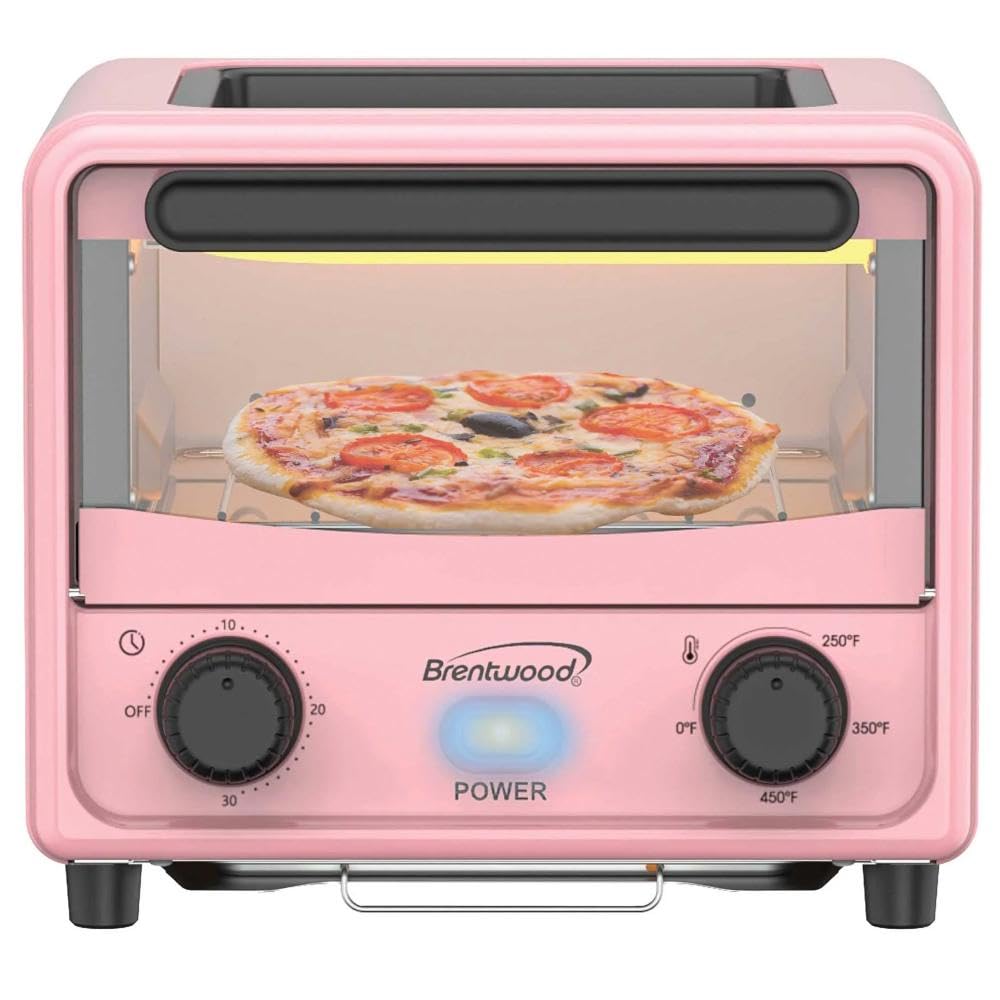 Brentwood pink 3-liter mini toaster oven with stainless steel heating element