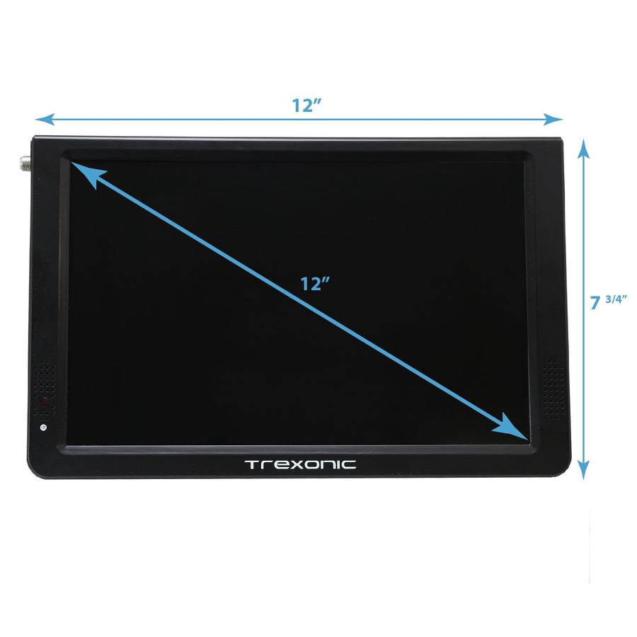 Trexonic Portable Rechargeable Widescreen 12 Inch LED TV with HDMI, SD, USB, VGA, AV In/Out and Built-in Digital Tuner