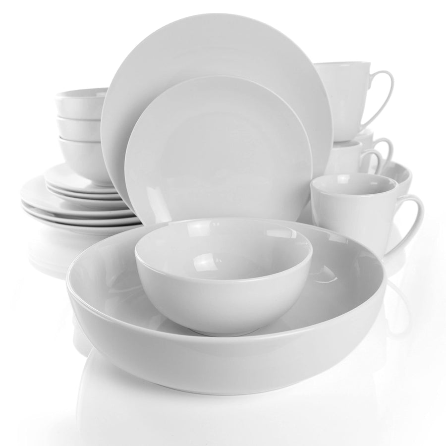 Elama Owen 18-Piece White Porcelain Dinnerware Set with 2 Serving Bowls - Service for 4