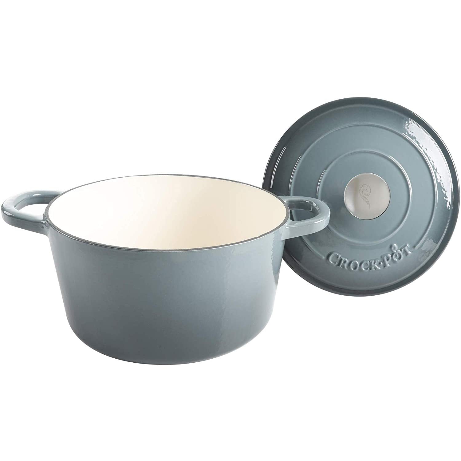 Crock Pot Artisan 5-Quart Round Enameled Cast Iron Dutch Oven – Slate Gray, Heavy-Duty Cookware for Slow Cooking, Roasting, Baking with Lid