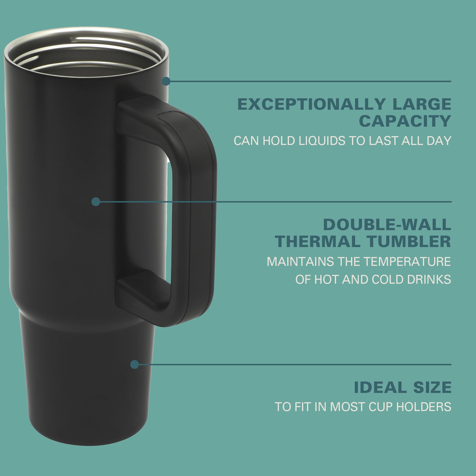 Gibson Home Marina 29 oz Stainless Steel Insulated Tumbler – Black with Side Handle & Straw, Keeps Cold 12 Hours