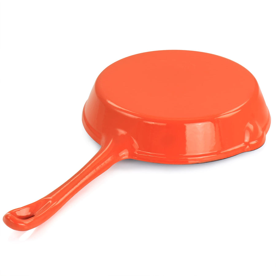 MegaChef Enameled 8-Inch Pre-Seasoned Cast Iron Frying Pan, Orange