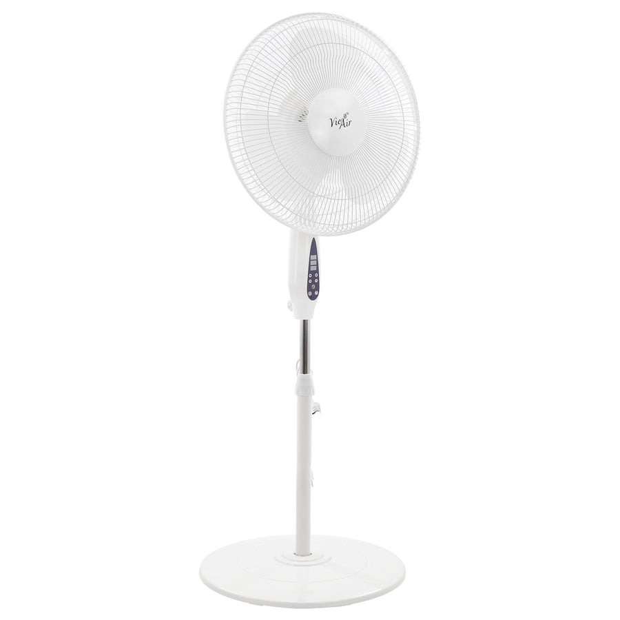 Vie Air 16 Inch Oscillating Pedestal Stand Fan with Remote & 7.5-Hour Timer, 3-Speed, Adjustable Height, White
