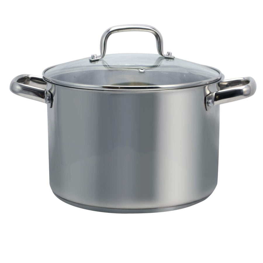 Oster Adenmore 8 quart stainless steel stock pot with vented tempered glass lid and double-riveted handles
