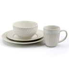Elama Market Finds 16-Piece Round Stoneware Dinnerware Set – Embossed White Service for 4