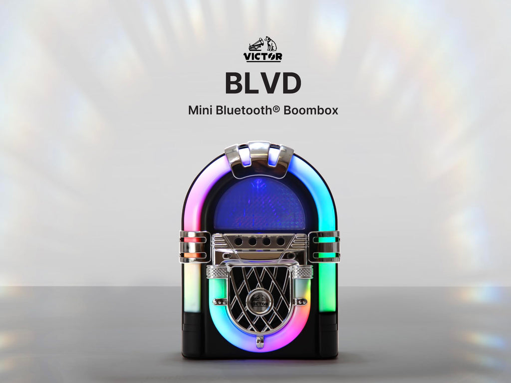 VICTOR VDTJ-1000 Mini Bluetooth Jukebox – Multicolor LED Lighting, Rechargeable Battery, USB/SD/Aux Wireless Stereo Speaker