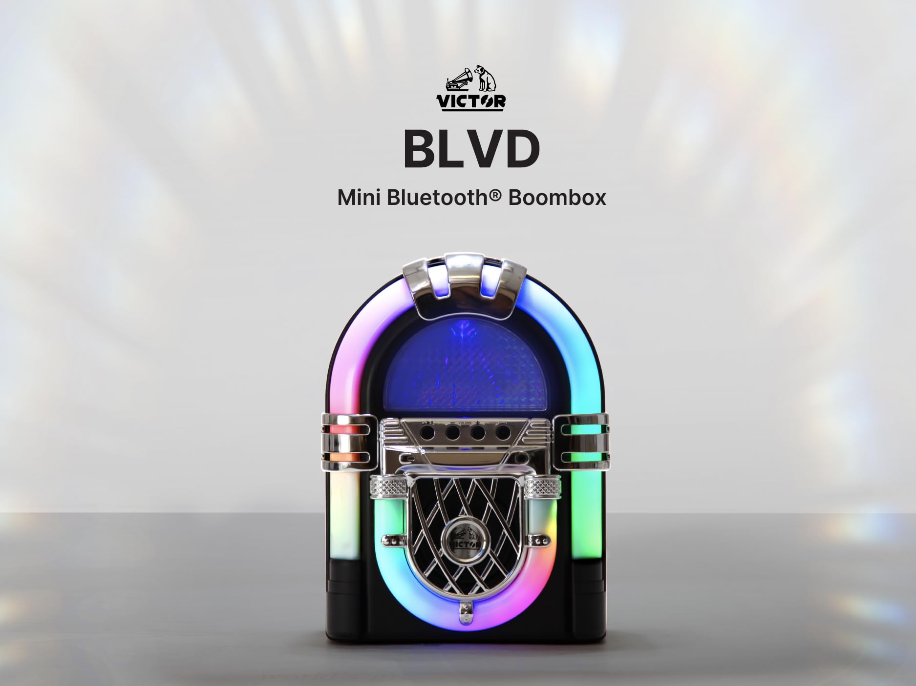 VICTOR VDTJ-1000 Mini Bluetooth Jukebox – Multicolor LED Lighting, Rechargeable Battery, USB/SD/Aux Wireless Stereo Speaker