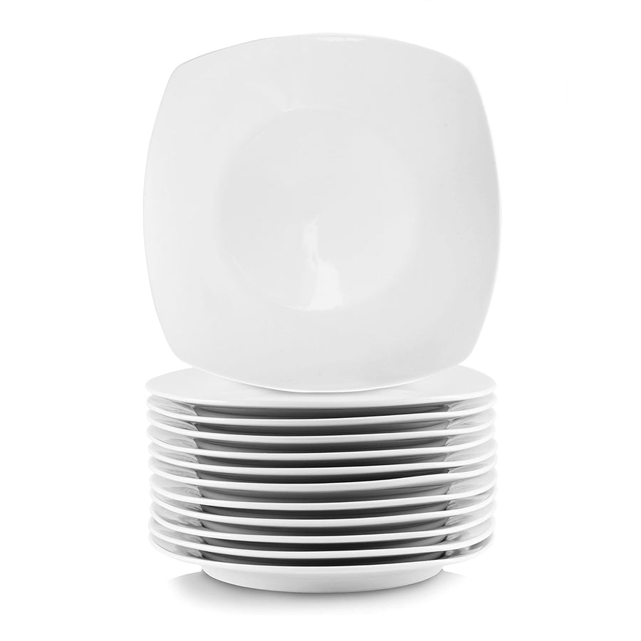 Elama Professional Kitchen 12 Square Dinner Plates, 10.75in White Porcelain