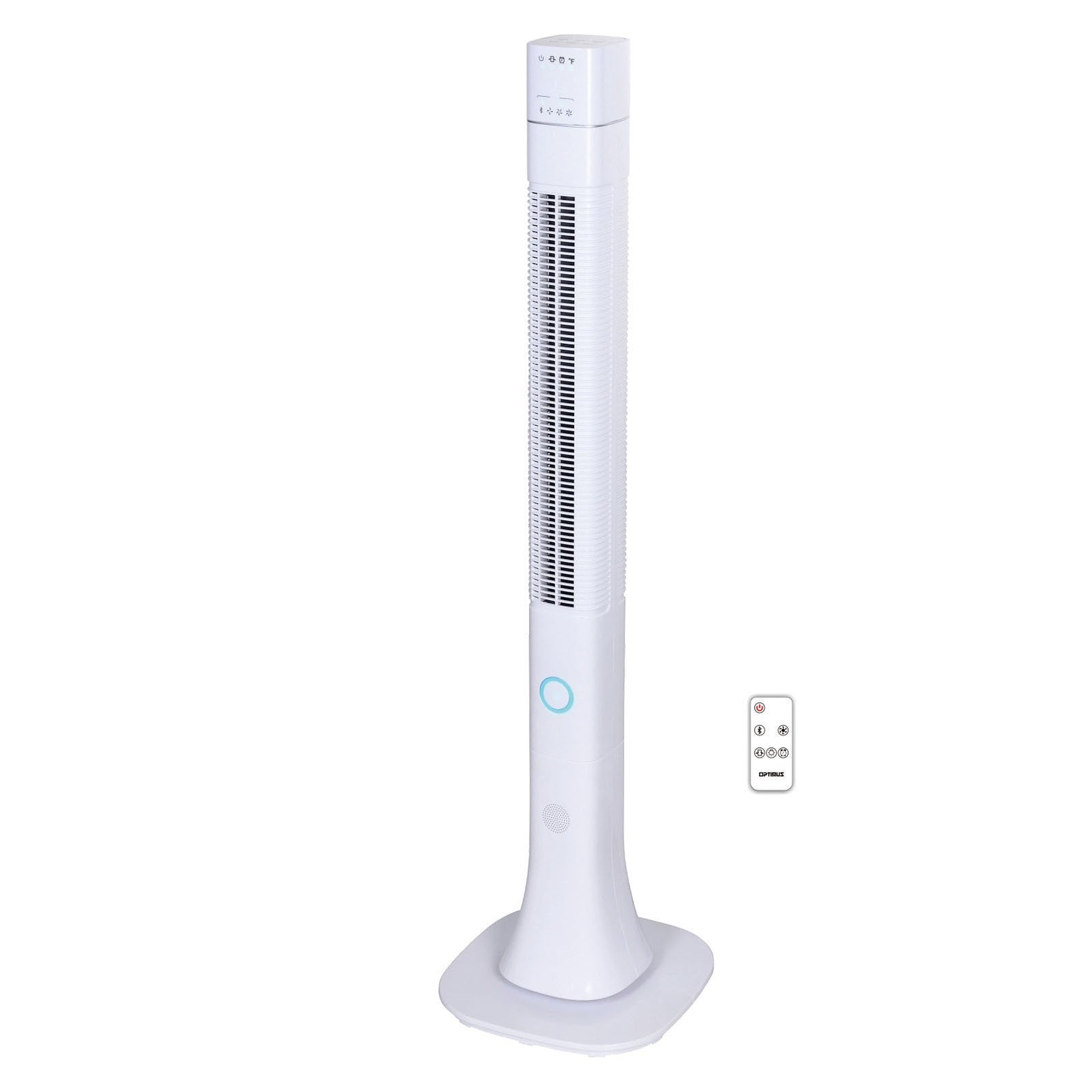 Optimus F-7585WH 48 Inch Pedestal Tower Fan with Remote, LED Display, Bluetooth Speaker & Night Light, White
