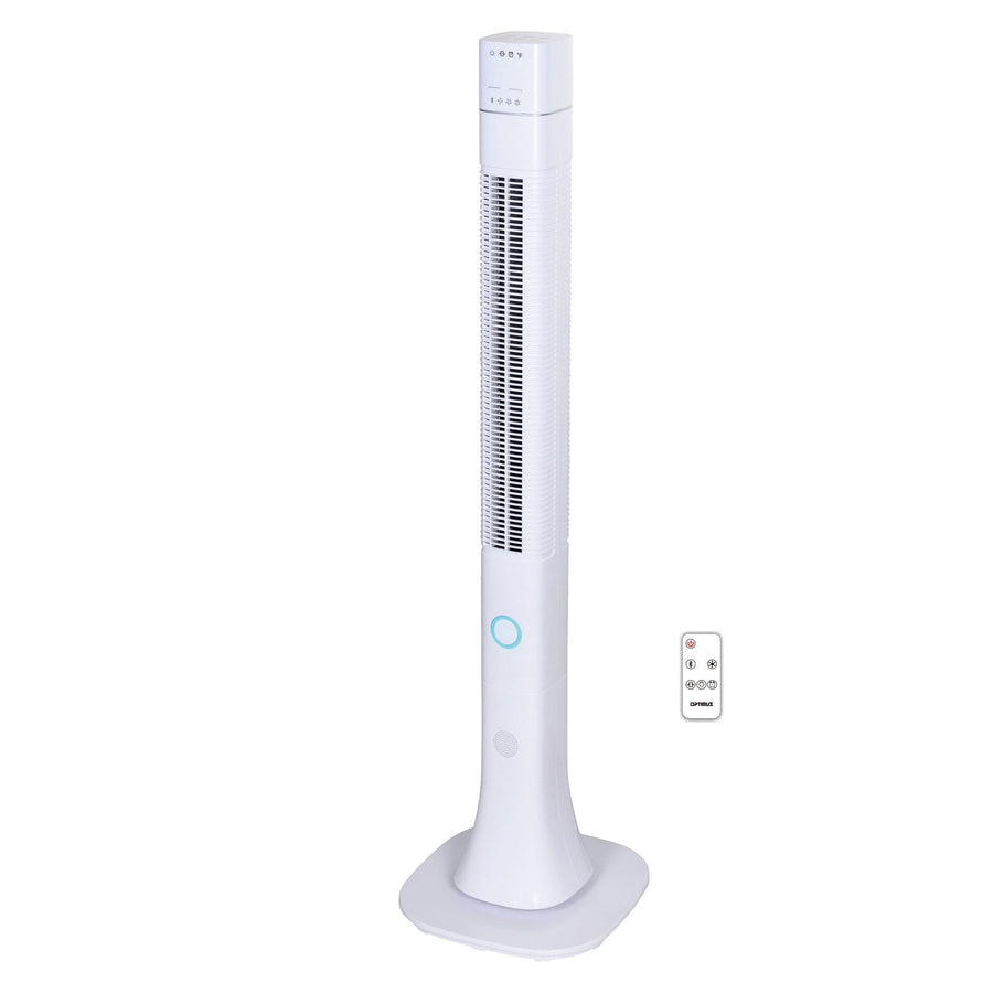 Optimus F-7585WH 48 Inch Pedestal Tower Fan with Remote, LED Display, Bluetooth Speaker & Night Light, White