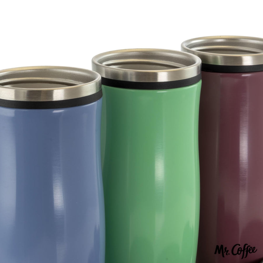 Mr. Coffee 12.5 oz Stainless Steel Insulated Thermal Travel Mug, Set of 3