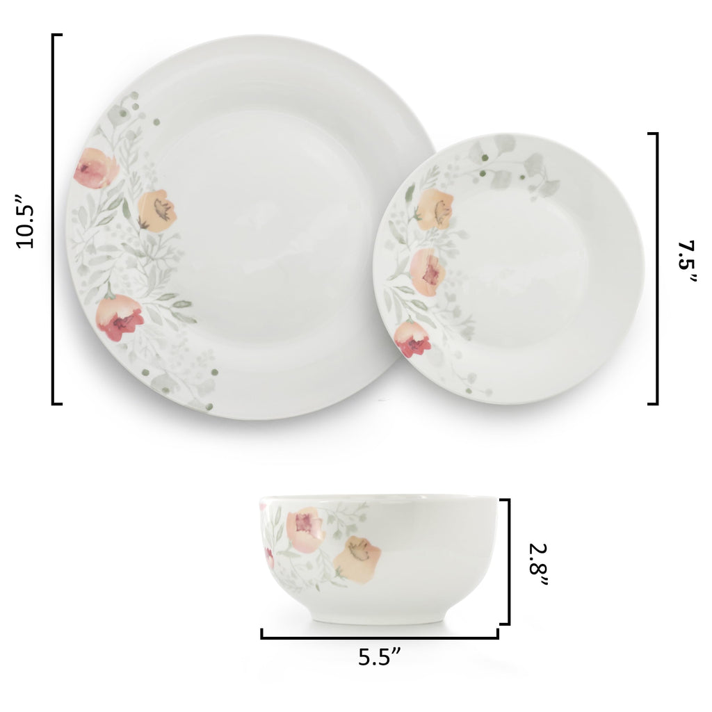 Elama Poppy 12 Piece Porcelain Dinnerware Set, Service for 4